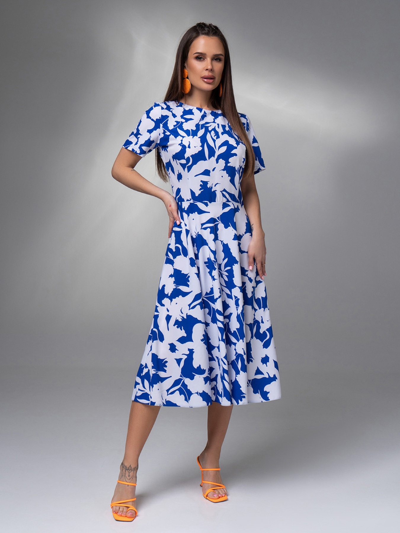 Платье миди ISSA Plus модель 14619_белый_синий Фото