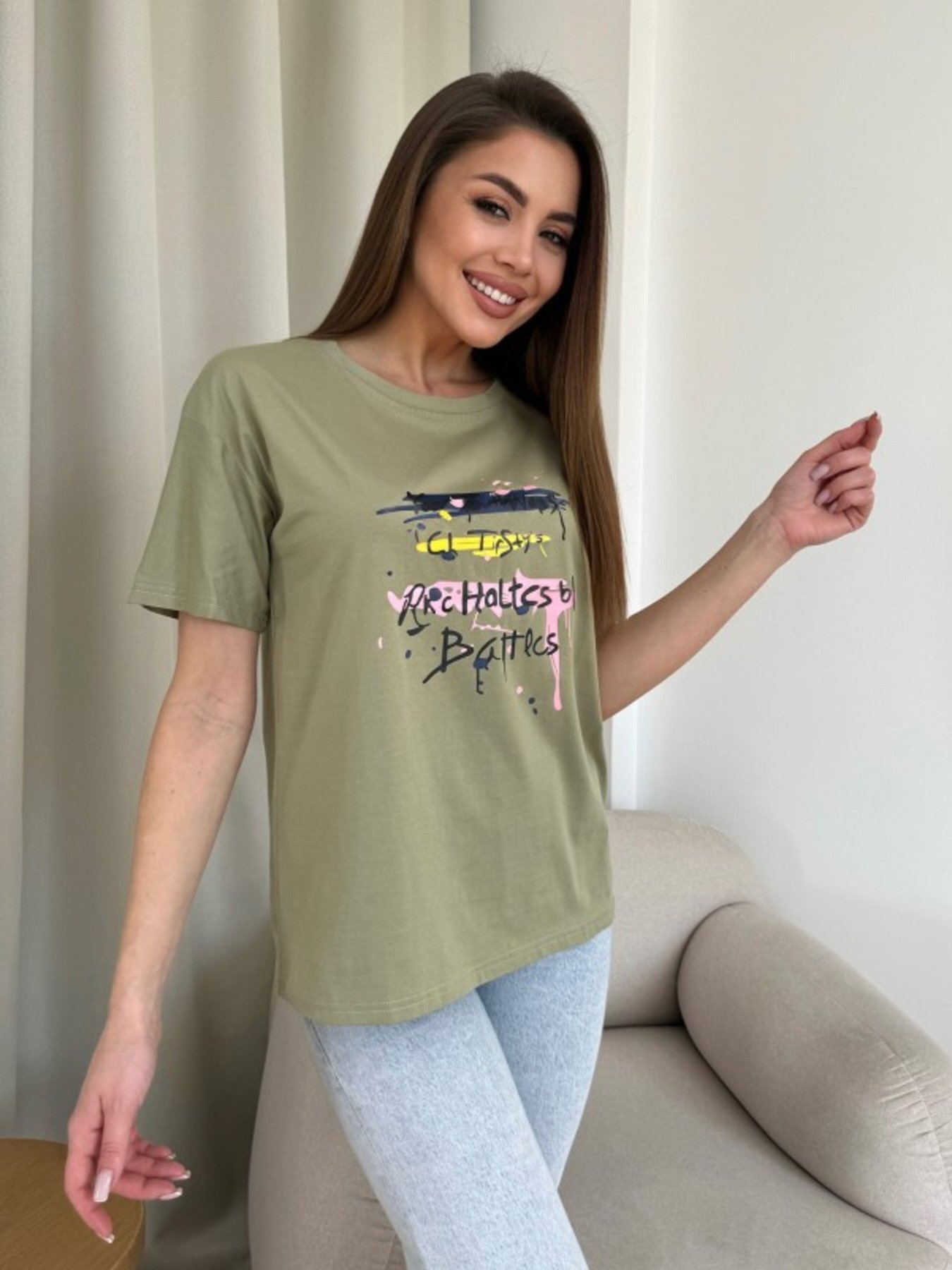 Футболка ISSA Plus модель WN20-617_хаки Фото