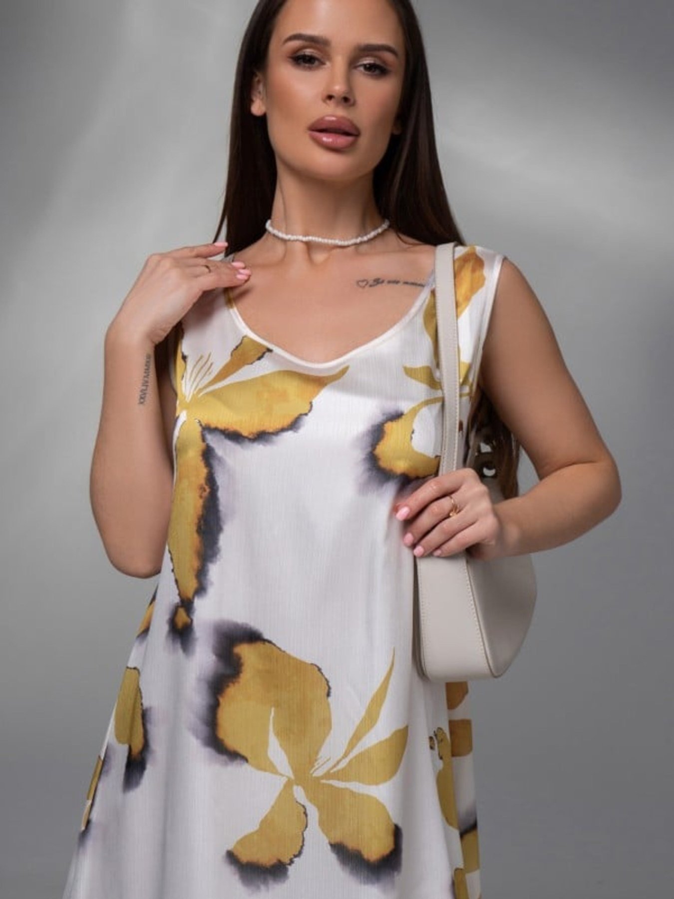 Сарафан ISSA Plus модель 14616_белый_горчичный Фото