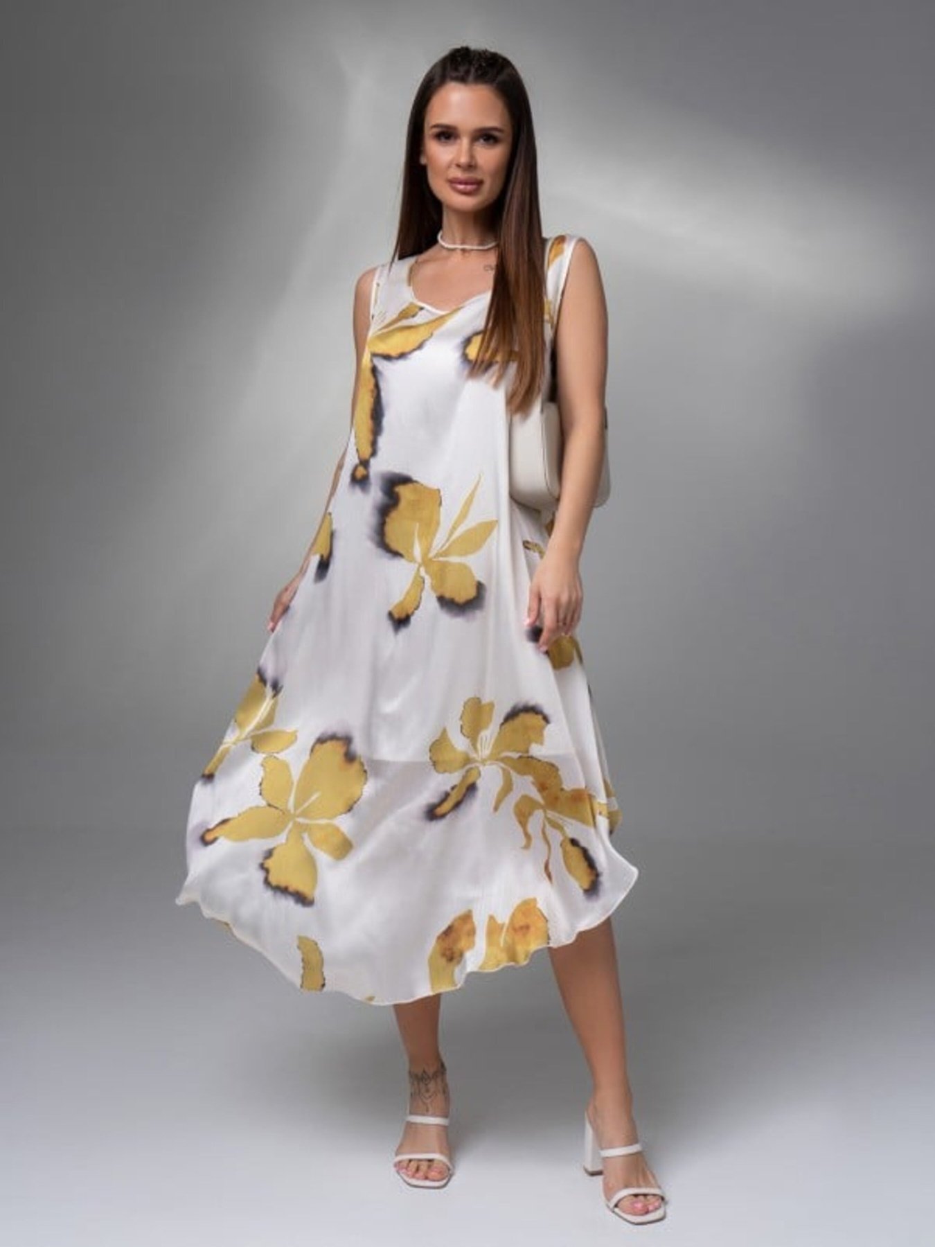 Сарафан ISSA Plus модель 14616_белый_горчичный Фото