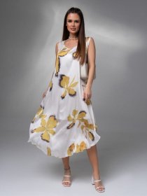 Сарафан ISSA Plus модель 14616_белый_горчичный Фото