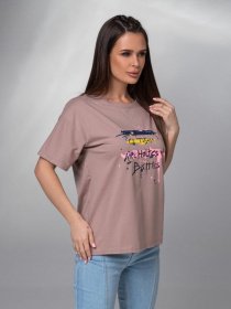 Футболка ISSA Plus модель WN20-617_темно_бежевый Футболка ISSA Plus модель WN20-617_темно_бежевый Фото