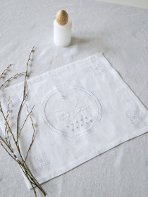 Набір з 2-х серветок столових з льону з машинною вишивкою "Білим по білому" GNIZDO Модель LTNMEEC-002 Фото