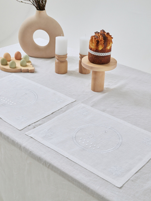Набір з 2-х серветок столових з льону з машинною вишивкою "Білим по білому" GNIZDO модель LTNMEEC-002 Фото