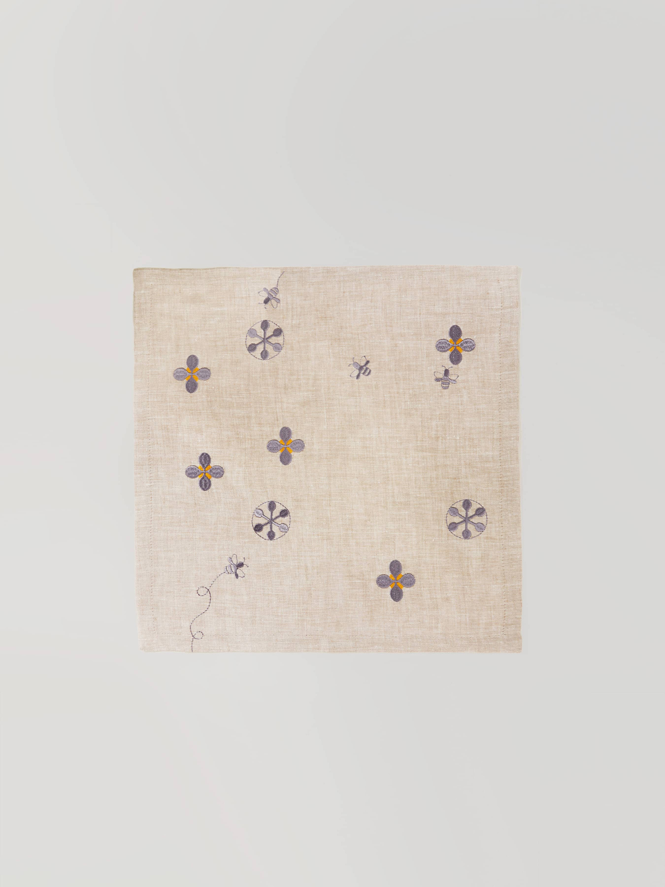 Набір з 2-х серветок столових з льону з машинною вишивкою "Мед" в натуральному кольорі GNIZDO Модель LTNMEHC-002 Фото