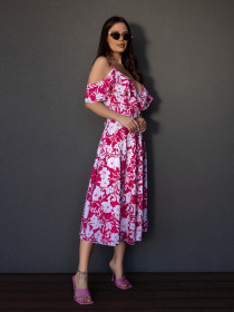 Сукня міді ISSA Plus модель 14674_малиновый Фото