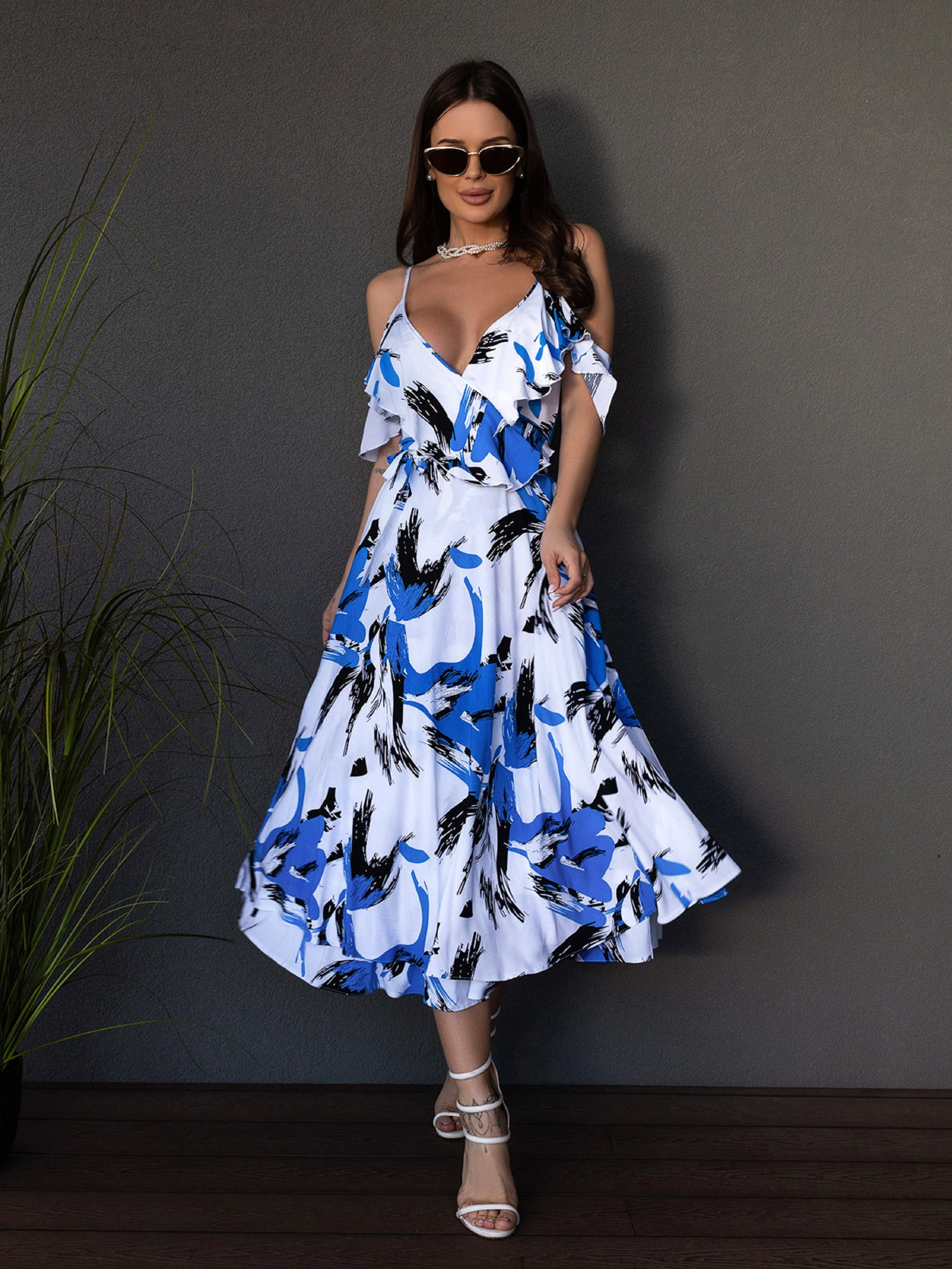 Сарафан ISSA Plus модель 14678_белый_голубой Фото