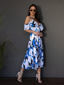 Сарафан ISSA Plus модель 14678_белый_голубой Фото