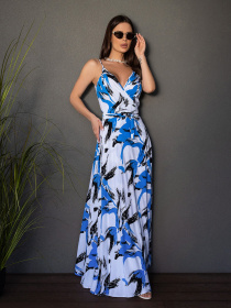 Сарафан ISSA Plus модель 14679_белый_голубой Сарафан ISSA Plus модель 14679_белый_голубой Фото