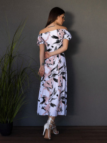 Платье миди ISSA Plus модель 14680_белый_бежевый Платье миди ISSA Plus модель 14680_белый_бежевый Фото