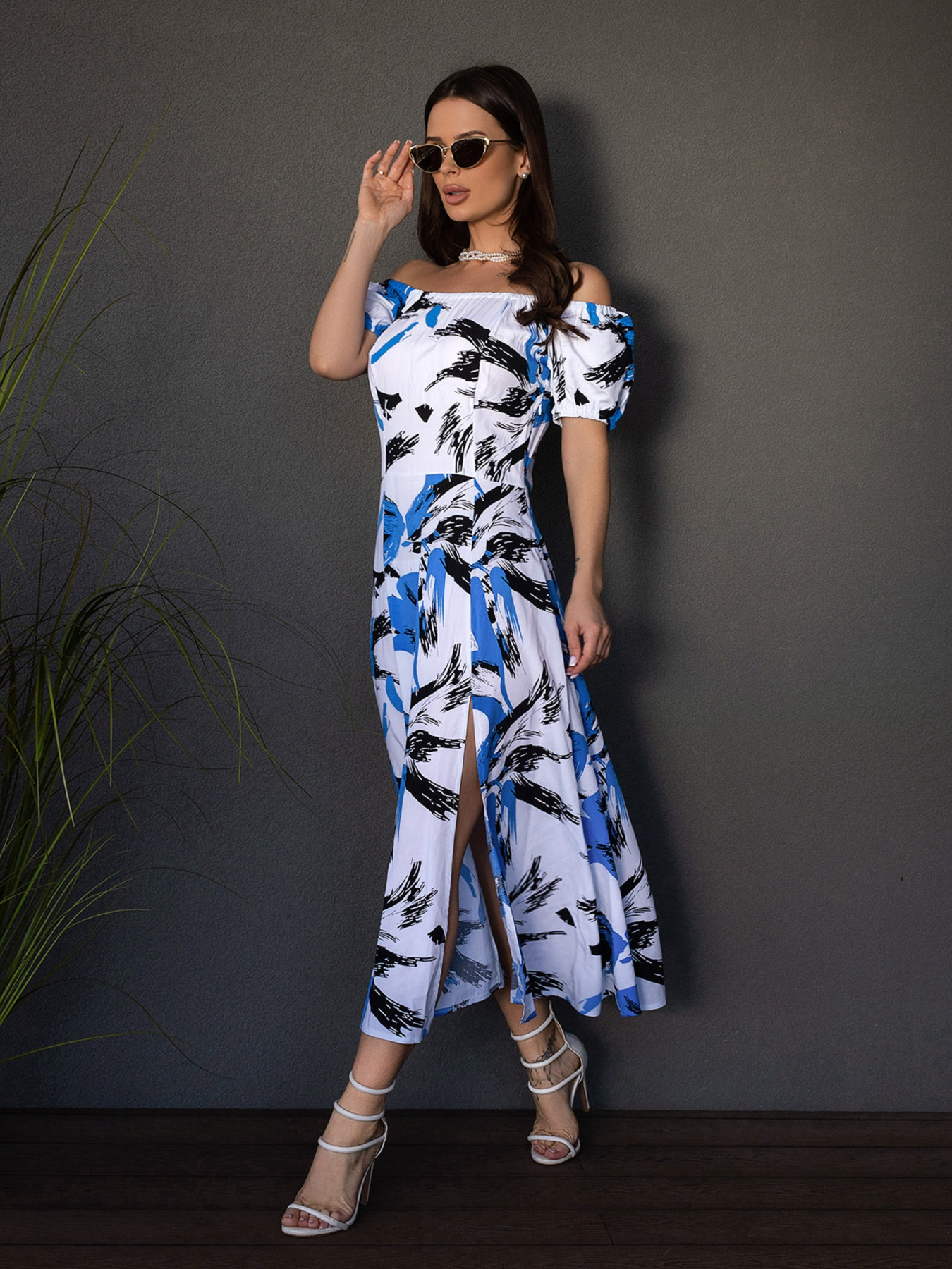 Платье миди ISSA Plus модель 14680_белый_голубой Фото