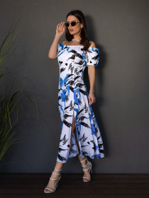 Платье миди ISSA Plus модель 14680_белый_голубой Фото