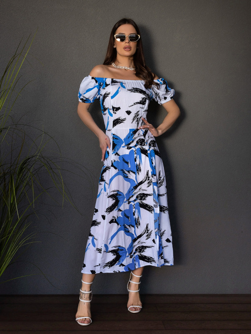 Сукня міді ISSA Plus модель 14680_белый_голубой Фото