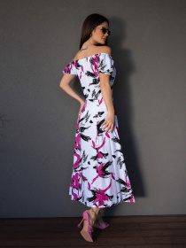 Платье миди ISSA Plus модель 14680_белый_малиновый Платье миди ISSA Plus модель 14680_белый_малиновый Фото