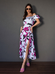 Сукня міді ISSA Plus модель 14680_белый_малиновый Фото