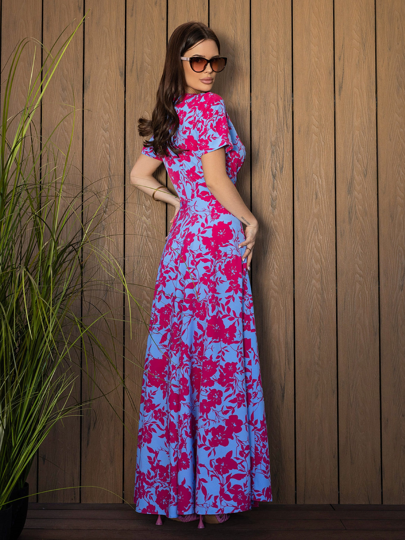 Платье макси ISSA Plus модель 14683_малиновый_голубой Фото