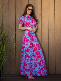 Платье макси ISSA Plus модель 14683_малиновый_голубой Фото