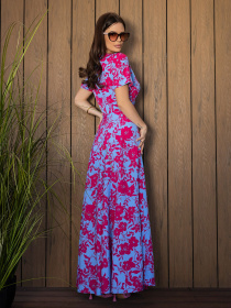 Платье макси ISSA Plus модель 14683_малиновый_голубой Фото