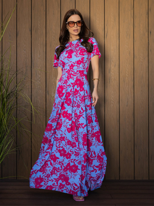 Платье макси ISSA Plus модель 14683_малиновый_голубой Фото