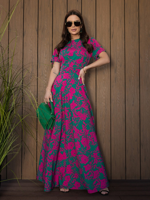 Платье макси ISSA Plus модель 14683_малиновый_зеленый Фото