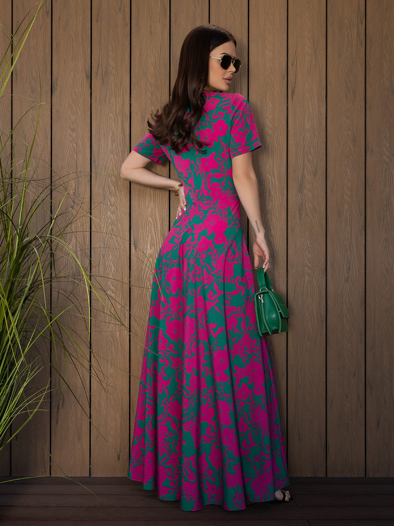 Сукня максі ISSA Plus модель 14683_малиновый_зеленый Фото