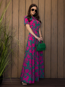 Сукня максі ISSA Plus модель 14683_малиновый_зеленый Фото