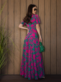 Сукня максі ISSA Plus модель 14683_малиновый_зеленый Фото