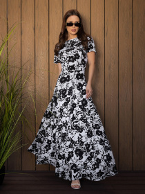 Платье макси ISSA Plus модель 14683_черный_белый Фото