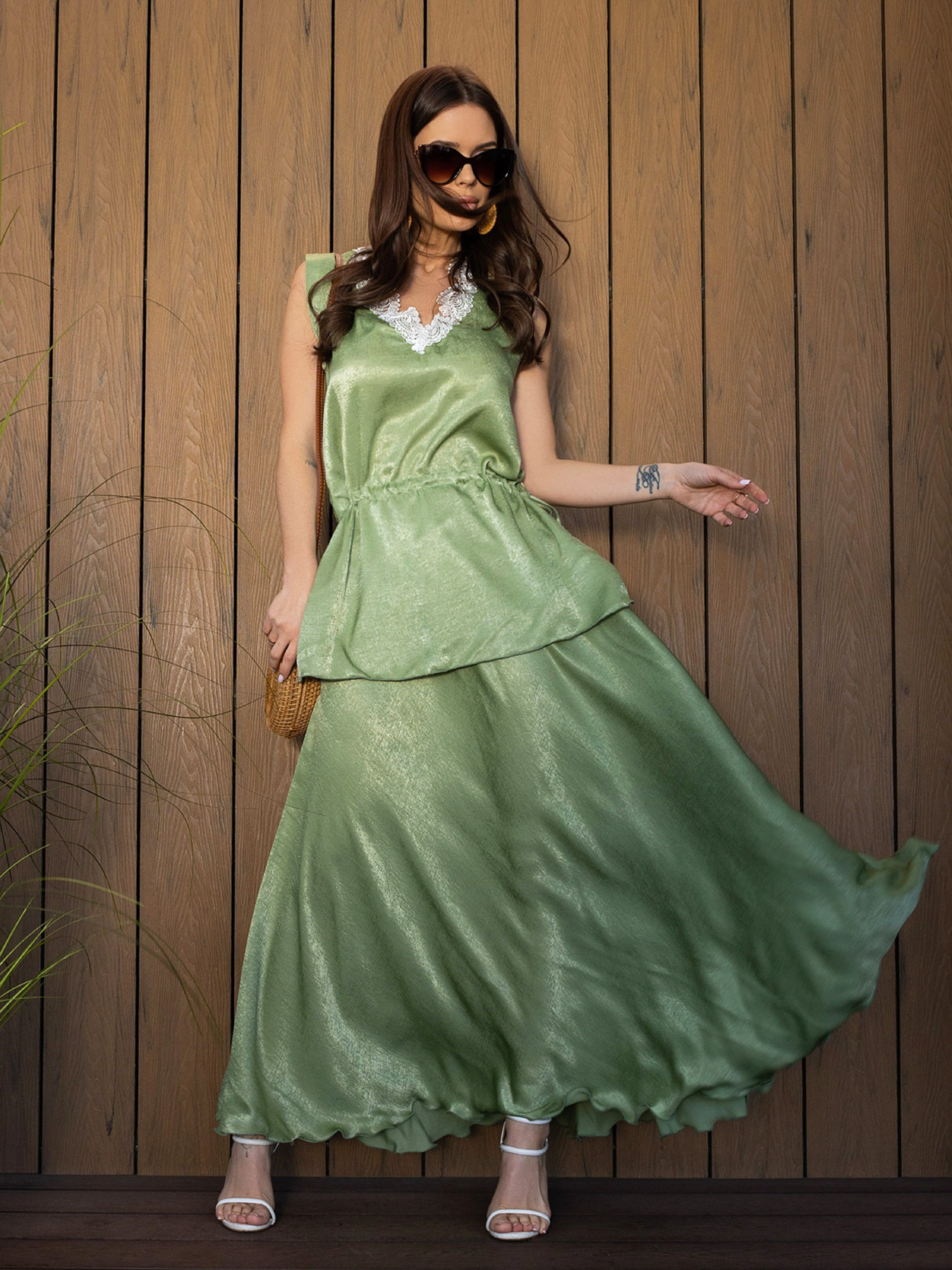 Повседневный костюм ISSA Plus модель 14689_оливковый Повседневный костюм ISSA Plus модель 14689_оливковый Фото