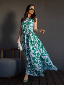 Платье макси ISSA Plus модель 14692_белый_зеленый Фото