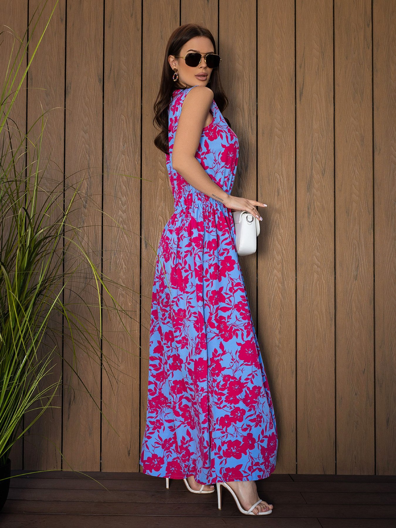 Платье макси ISSA Plus модель 14692_малиновый_голубой Фото