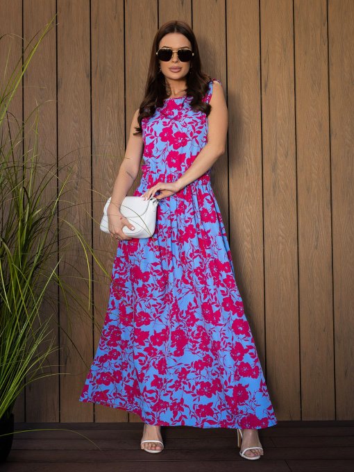 Платье макси ISSA Plus модель 14692_малиновый_голубой Фото