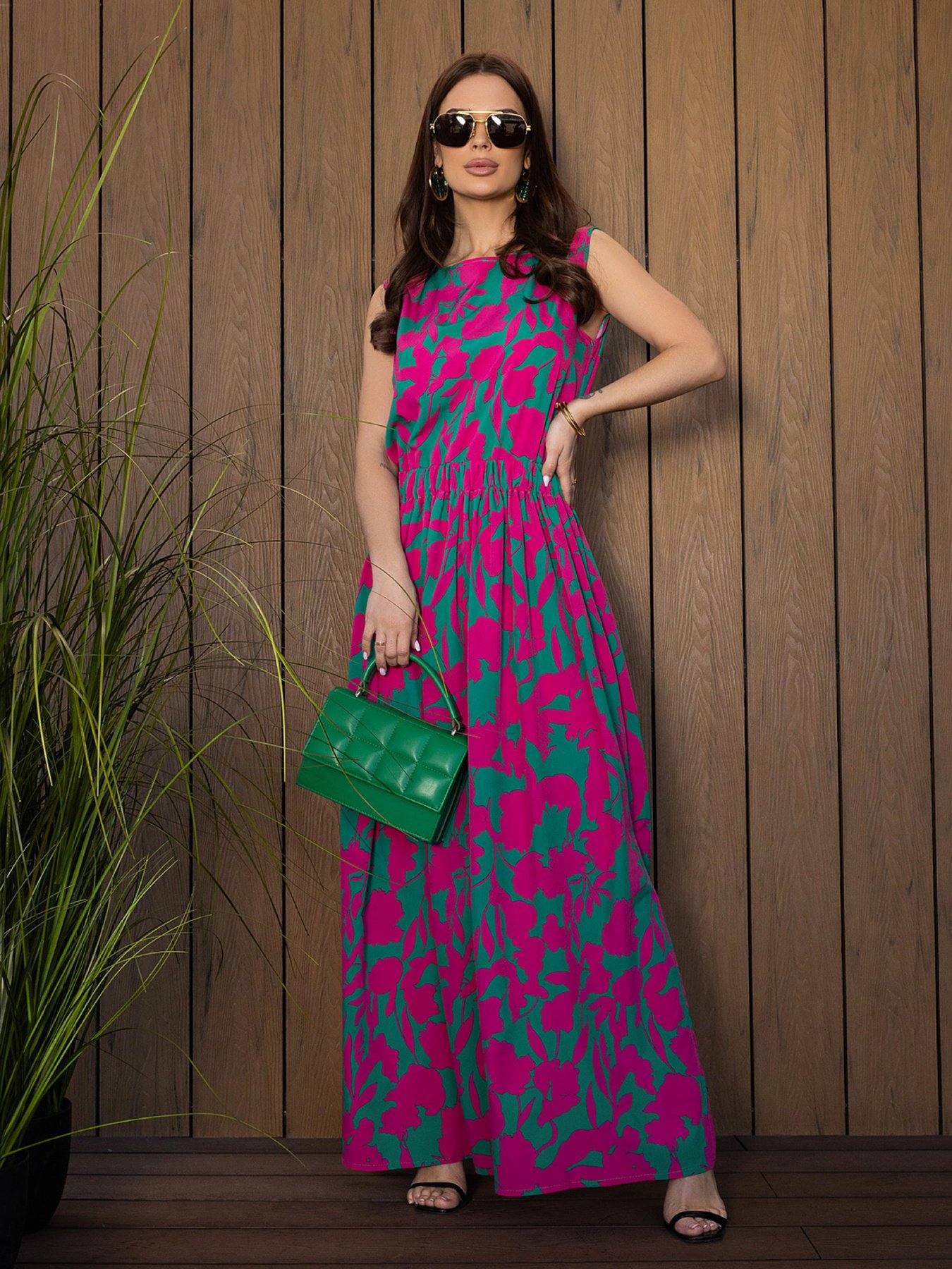 Сукня максі ISSA Plus модель 14693_3еленый_малиновый Фото