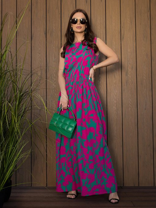 Платье макси ISSA Plus модель 14693_3еленый_малиновый Фото