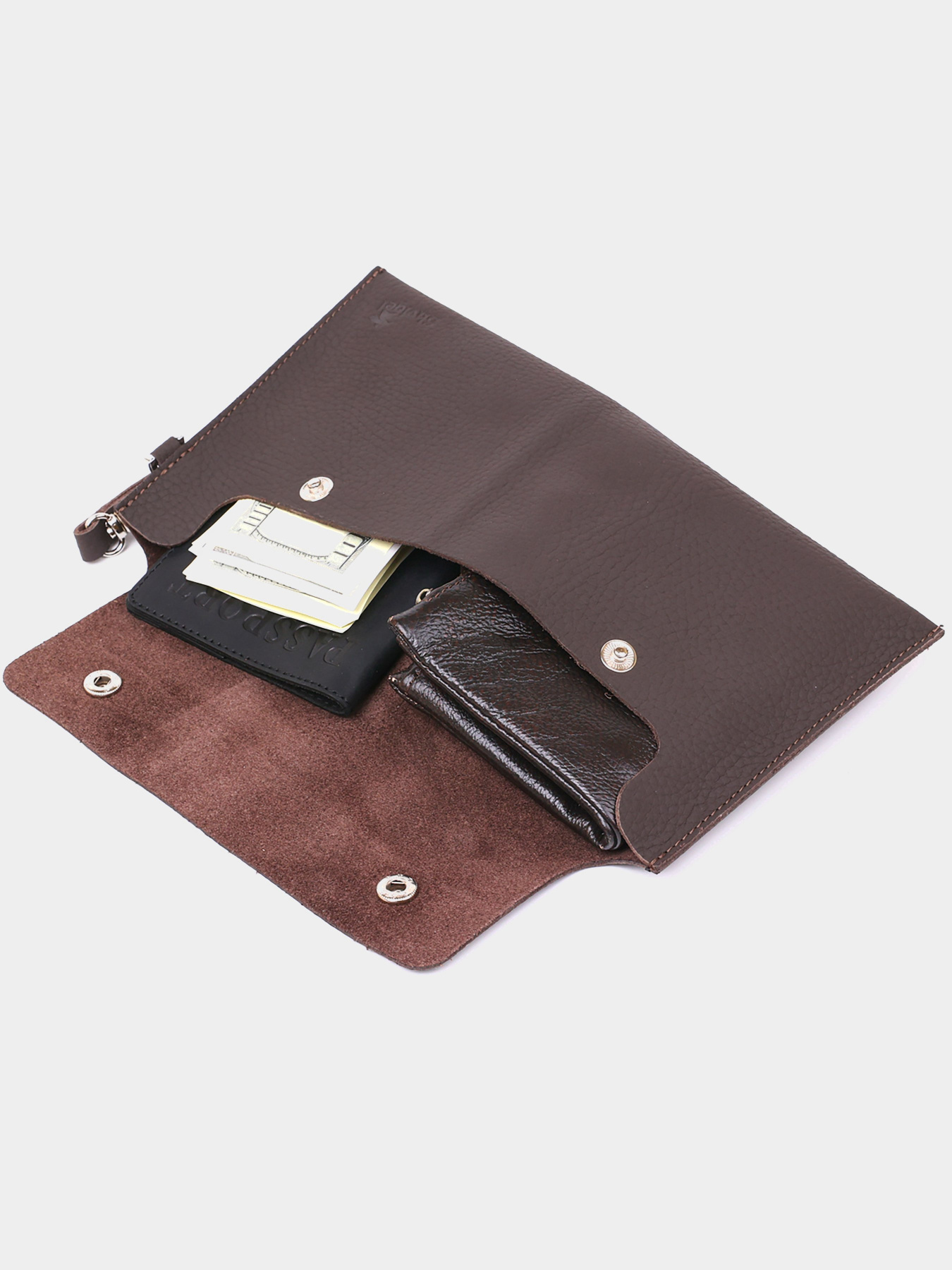 Кожаная матовая тревел-косметичка Shvigel Коричневый Shvigel модель bag24_16418 Фото