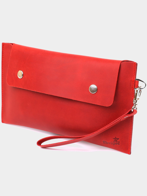Женская винтажная кожаный тревел-косметичка Shvigel Красный Shvigel модель bag24_16427 Фото