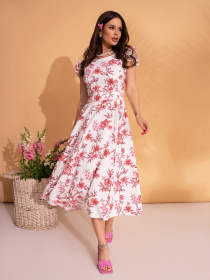 Сукня міді ISSA Plus модель 14702_белый_бордовый Фото