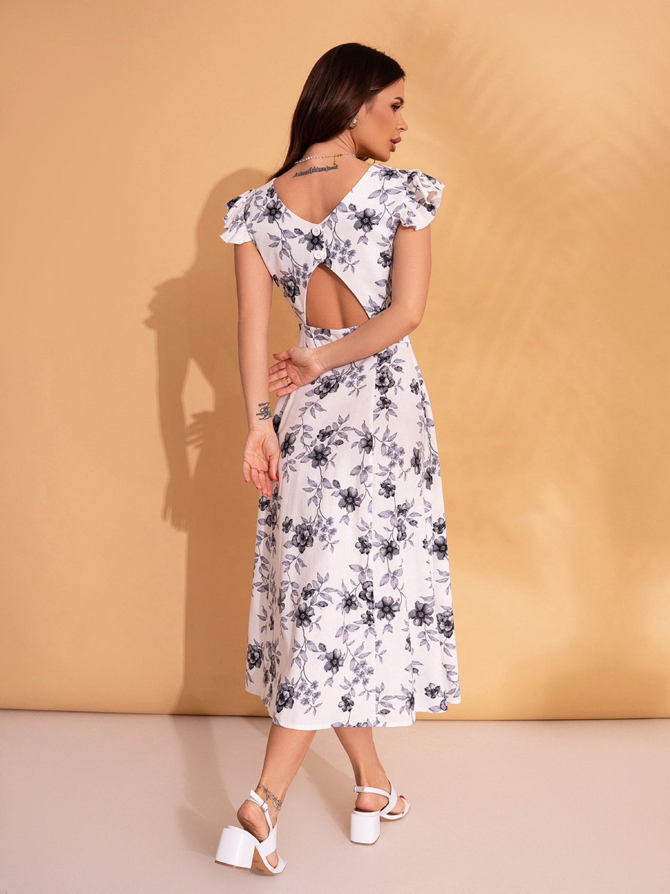 Платье миди ISSA Plus модель 14702_белый_черный Фото