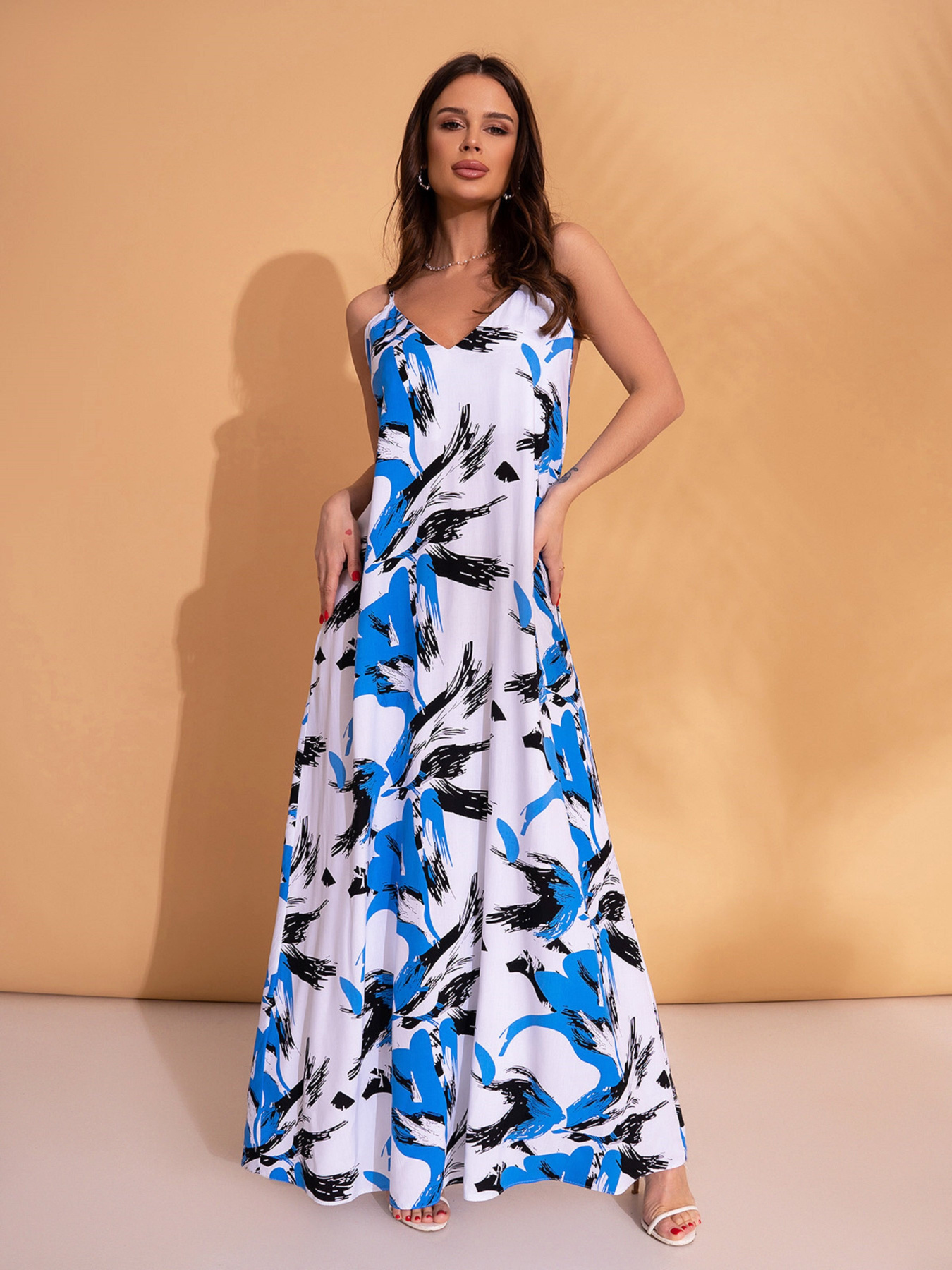 Сарафан ISSA Plus модель 14706_белый_голубой Фото