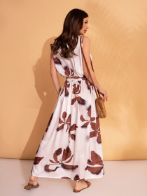 Платье макси ISSA Plus модель 14707_белый_коричневый Фото