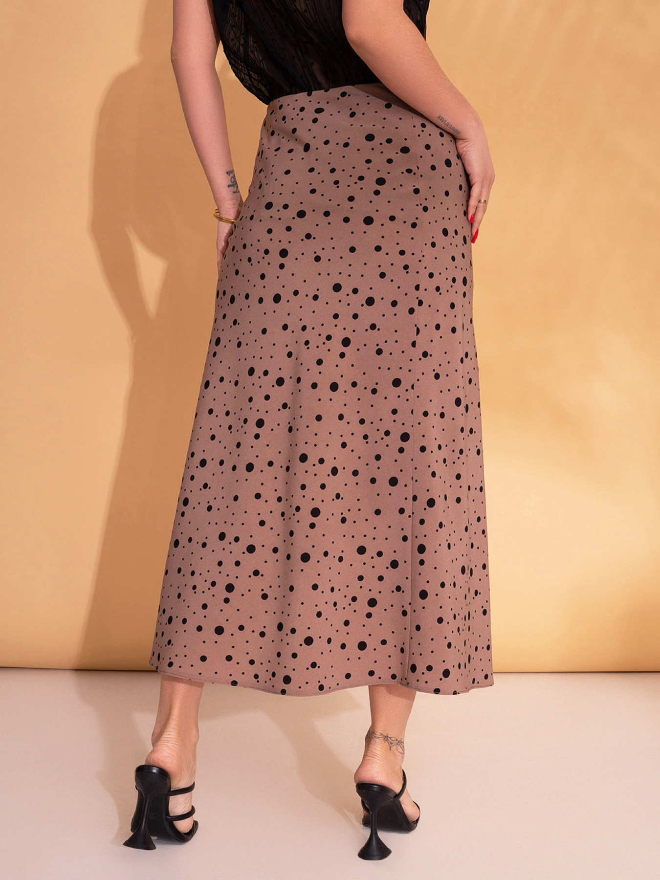 Спідниця міді ISSA Plus модель 14710_коричневый Фото