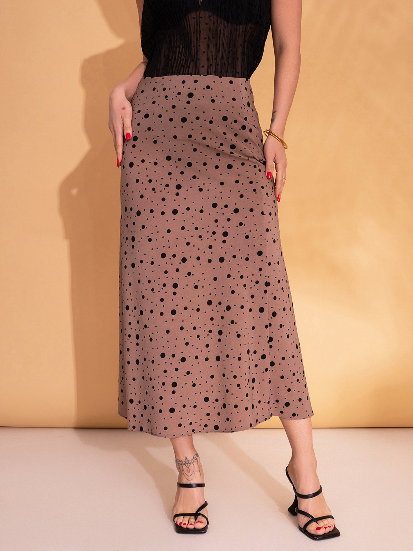 Спідниця міді ISSA Plus модель 14710_коричневый Фото