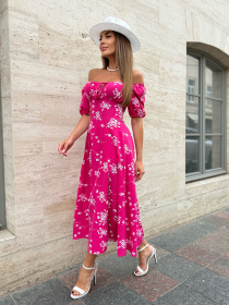 Сукня міді ISSA Plus модель SA-538_малиновый Фото