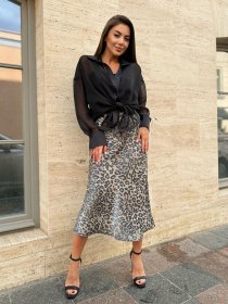 Спідниця міді ISSA Plus модель 14629A_бежевый Спідниця міді ISSA Plus модель 14629A_бежевый Фото