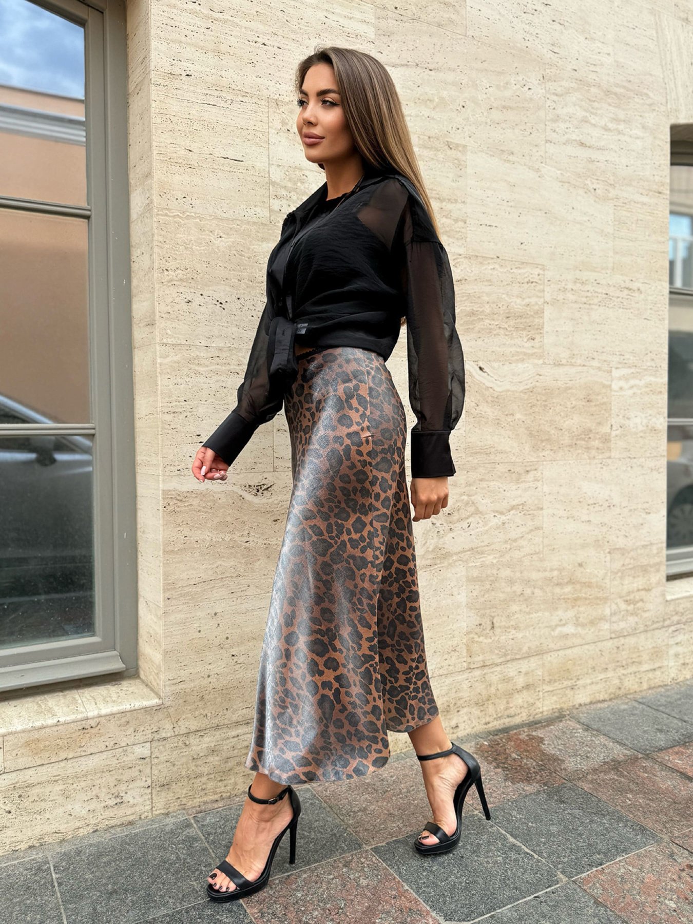 Юбка миди ISSA Plus модель 14739_коричневый Фото