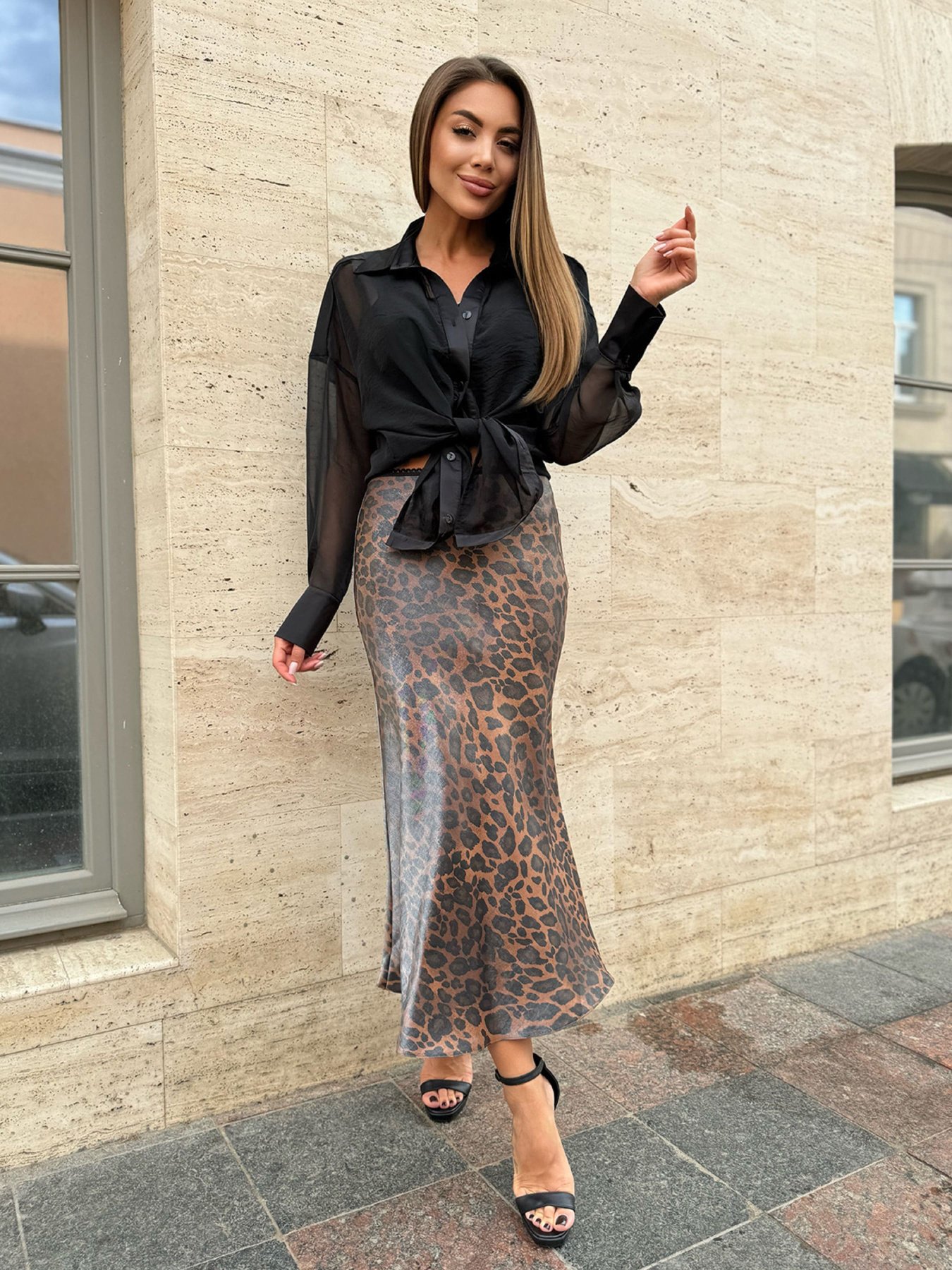 Юбка миди ISSA Plus модель 14739_коричневый Фото