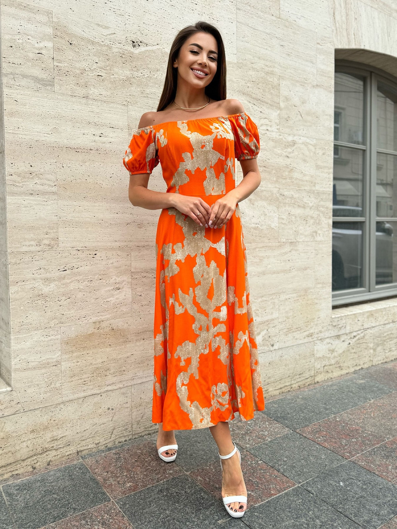 Платье миди ISSA Plus модель 14749_оранжевый Фото