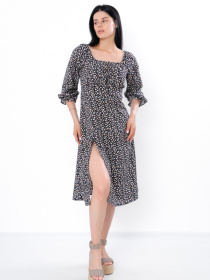 Платье миди Носи своє модель 3387-077-bezhev-kvti-na-chornomu Фото