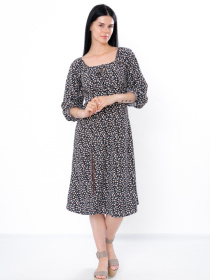 Платье миди Носи своє модель 3387-077-bezhev-kvti-na-chornomu Фото