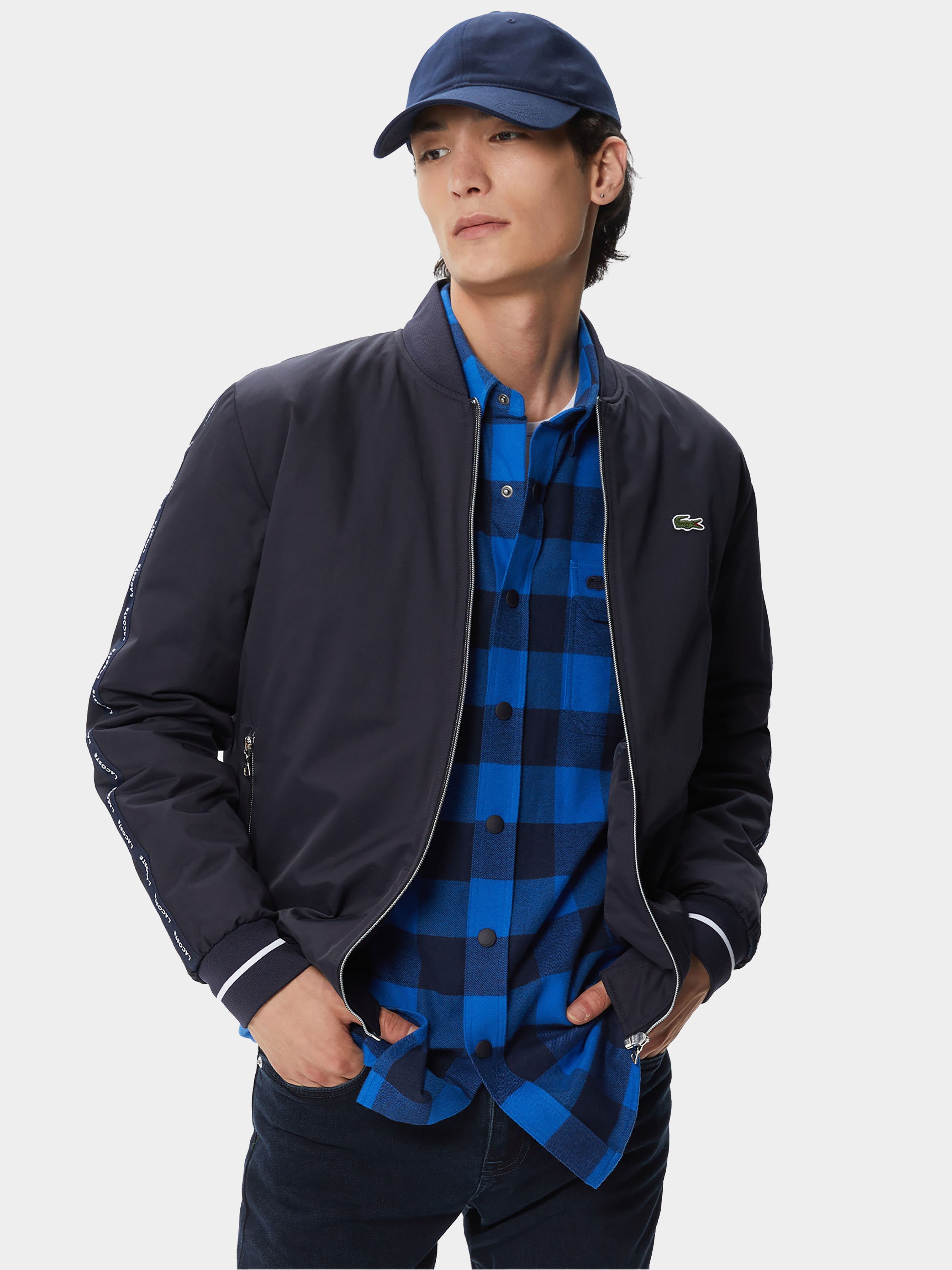 Бавовняний Чоловічий Бомбер Lacoste  (BH2164.64L) колір темно-синій